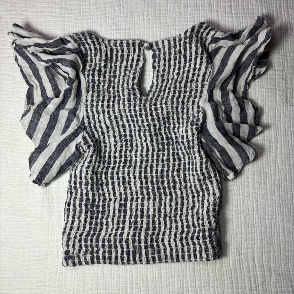 Pants Store Chic Blue Striped Ruffle Crop Top - Picture 3 of 5